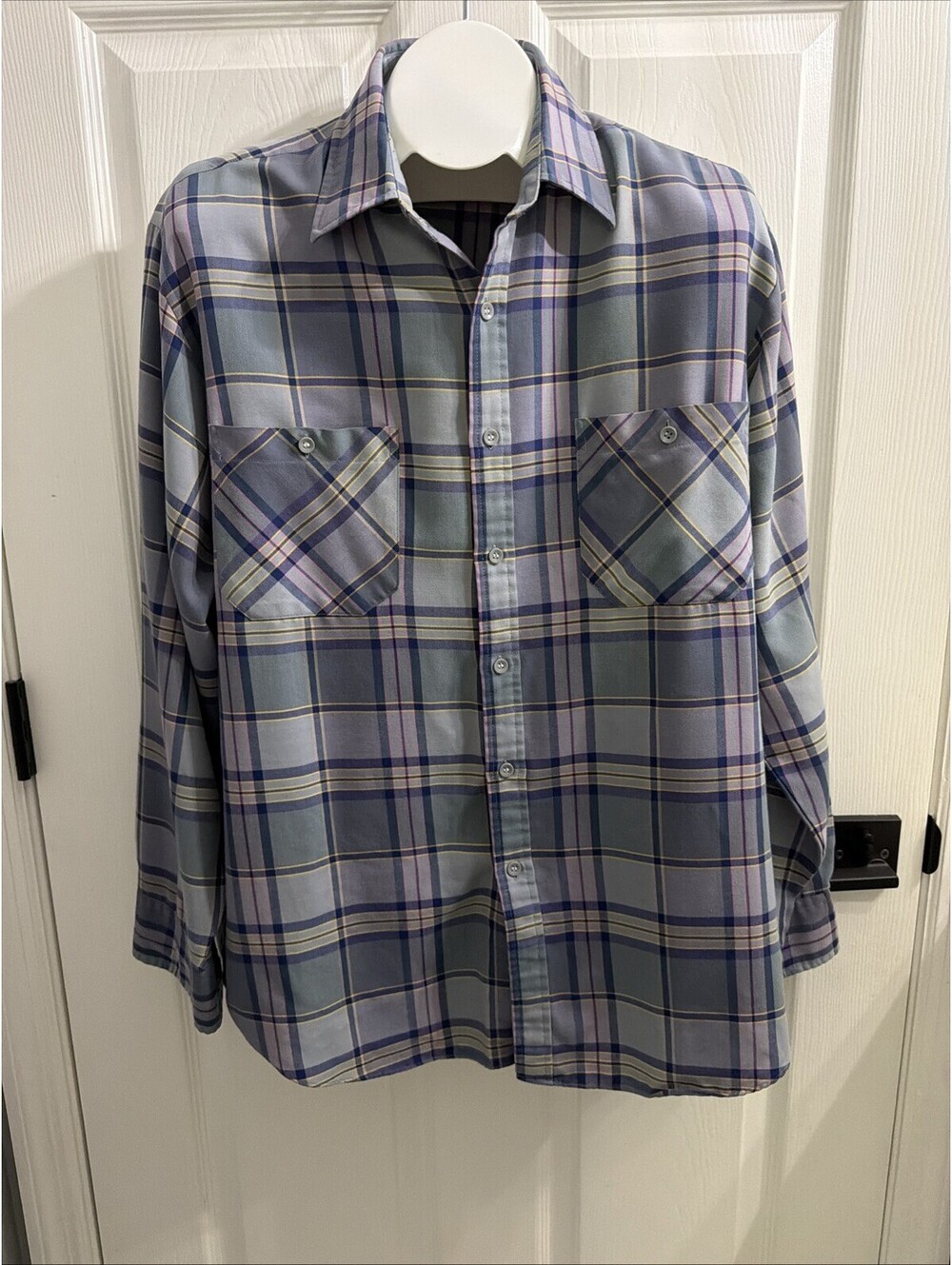 Hemingway Point Men's Long Sleeve Button-Up Flannel Shirt Blue Plaid Large #4200